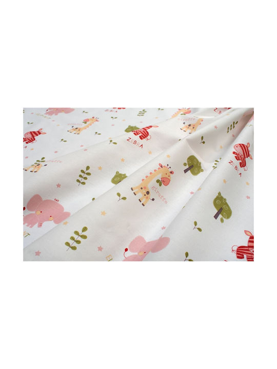 Dimcol Baby Crib Cotton Fitted Sheet Happy Safari 712 White 70x140cm