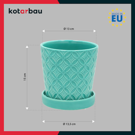 Kotarbau Ceramic Turquoise Flower Pot with Saucer 13x13cm