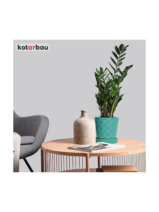 Kotarbau Set 2 Ghivece De Flori Ceramice Turcoaz Cu Farfurie