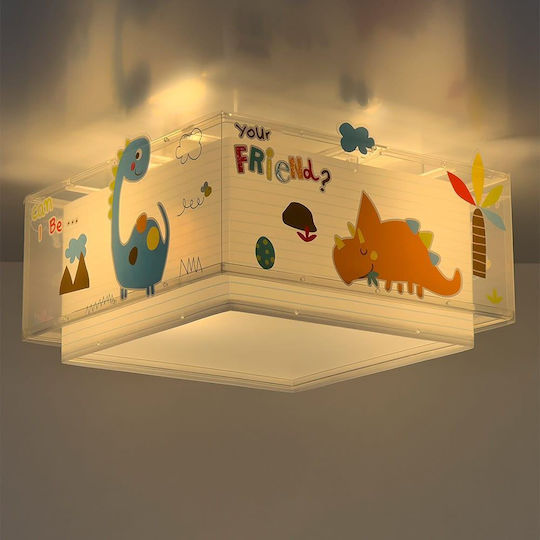 Ango Dinos Lampă De Tavan Pentru Copii Cu O Singură Lumină Din Plastic 15W Cu Bază Bec E27 Albastru Deschis 30x30cm