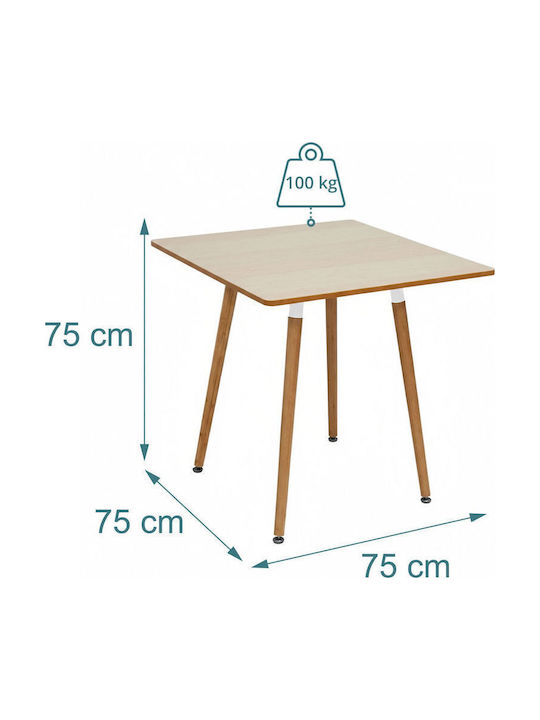 Square Wooden Table with Cement Frame Light Brown Color 75x75x75cm