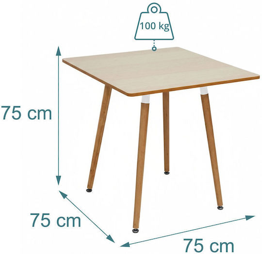 Masă Pătrată Pentru Sala De Mese Din Lemn Cu Ramă Din Beton Culoare Maro Deschis 75x75x75cm
