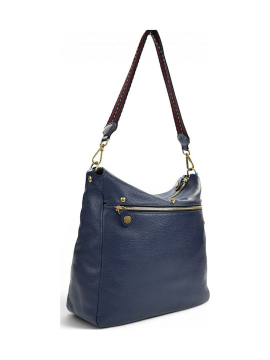 Leder Damen Schultertasche Blau