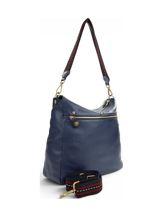 Leder Damen Schultertasche Blau