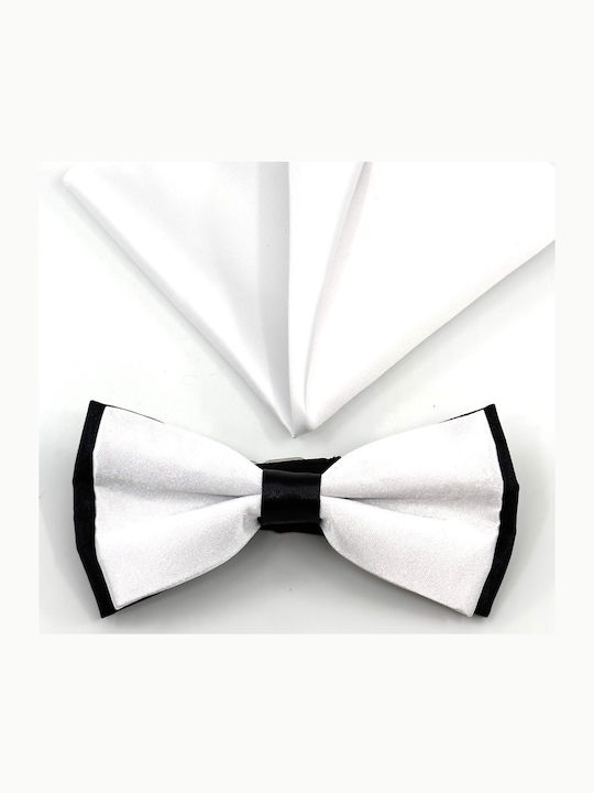Legend Accessories Σετ Υφασμάτινo Παπιγιόν με Μαντήλι Λευκό