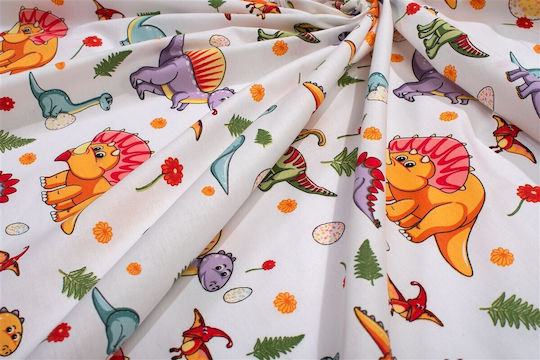 Dimcol Kids Sheets Set Dinosaur 520 White-Orange 160x240cm Dimcol Kids Sheets Set Dinosaur 520 White-Orange 160x240cm