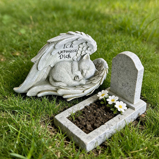 Pietre Memorial Pisici Relaxdays 12x21x11cm Crem Rezistente La Intemperii