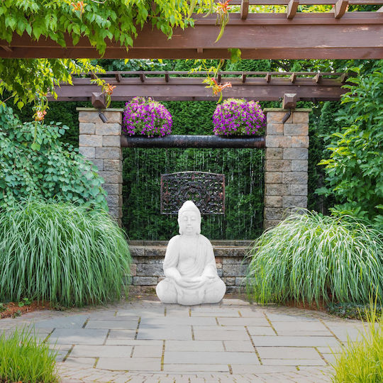 Relaxdays Gartendekorationen Buddha Statue 70x45x30cm Weiße Gartendekoration