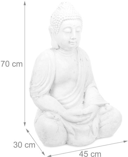Relaxdays Gartendekorationen Buddha Statue 70x45x30cm Weiße Gartendekoration
