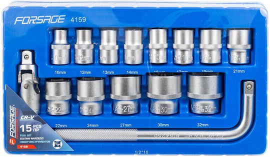Forsage Pneumatic Sockets With 1/2" Frame Host HEX Set 15 Pieces