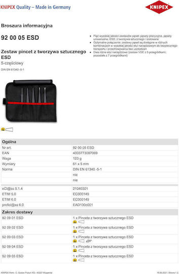 Knipex 92 00 05 ESD Hand Tool Set 5pcs