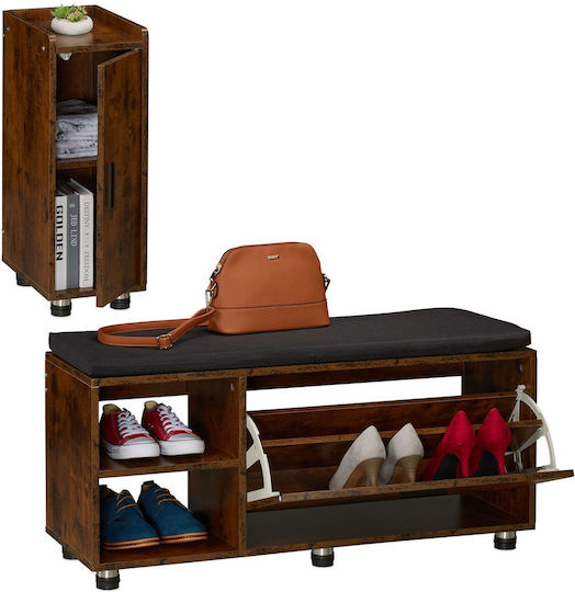 Hallway Furniture with Shoe Rack Wardrobe & Bench Brown/Black Colour 100x35.5x48.5cm