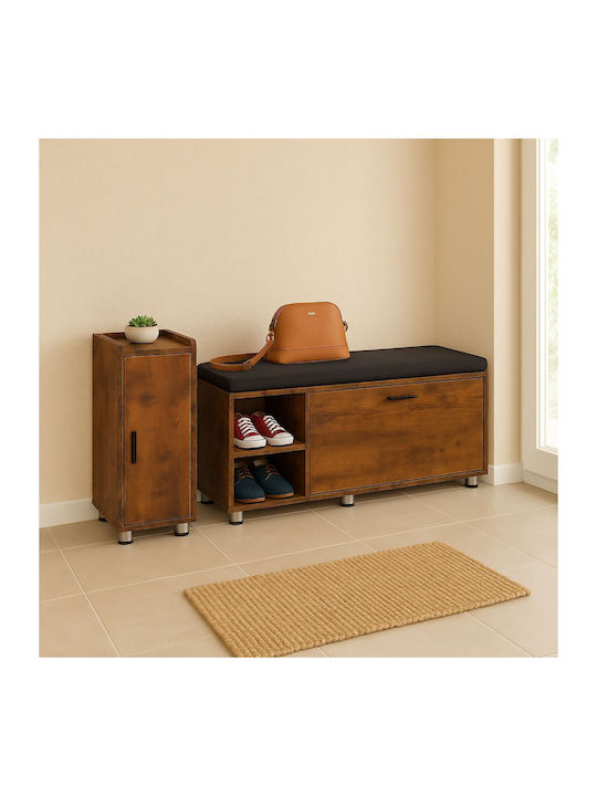 Mobilier Hol cu Suport pentru Pantofi cu Mobilier și Depozitare pentru Hol și Bancă Culoare Maro/Negru 100x35.5x48.5cm
