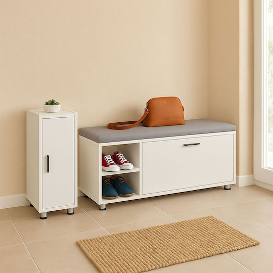 Hallway Furniture with Shoe Rack Wardrobe and Bench White/Gray 100x35.5x48.5cm