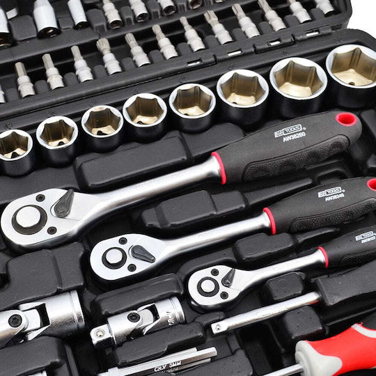 AWTools Ратчетни и гнездови гарнитури 1\4" & 3\8" & 1\2" 216бр