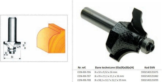 Condor Cutter Bit for Wood 16mm x 32mm x 8mm with Bearing