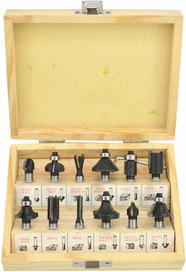 AWTools Σετ Φρέζες Καρβιδίου για Ξύλο 8mm με Ρουλεμάν 12τμχ