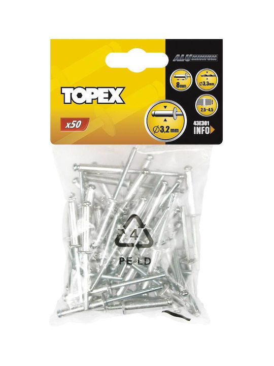Topex Πριτσίνια Αλουμινίου M4x10mm 50τμχ