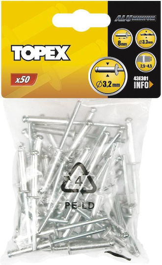 Topex Πριτσίνια Αλουμινίου M4x8mm 50τμχ