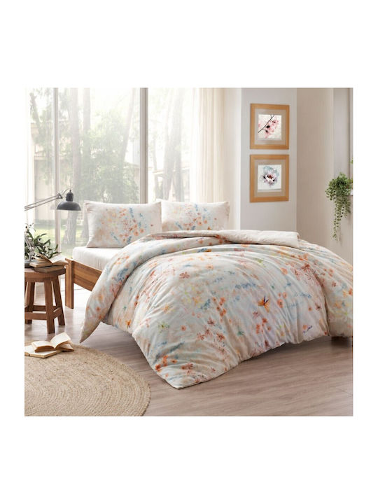 Tac Set Huse Pentru Pilote 200x220cm Dublu Cu 2 Fețe De Pernă & 1 Cearceaf Portocalii