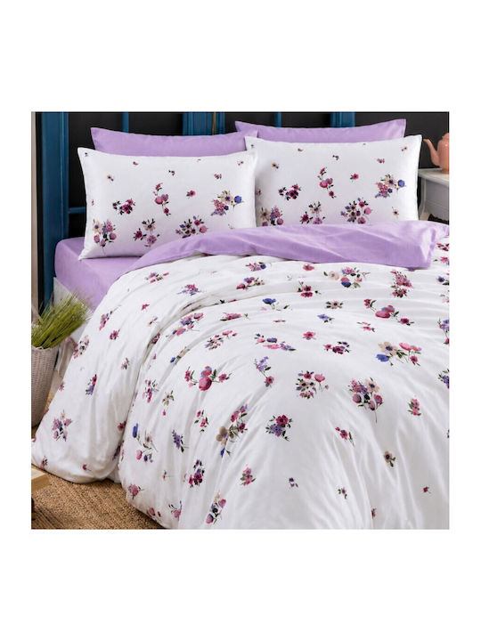 Tac Set Huse Pentru Pilote 200x220cm Dublu Cu 2 Fețe De Pernă Și 1 Cearceaf Lila