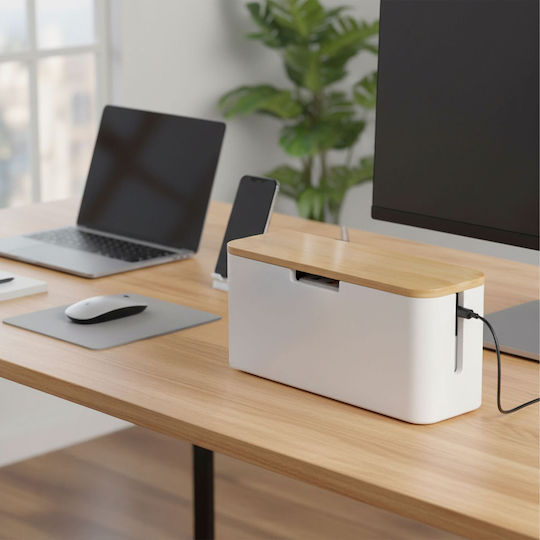 Relaxdays Bamboo Cable Box White Light Brown 0