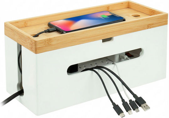 Relaxdays Bamboo Cable Box White 0
