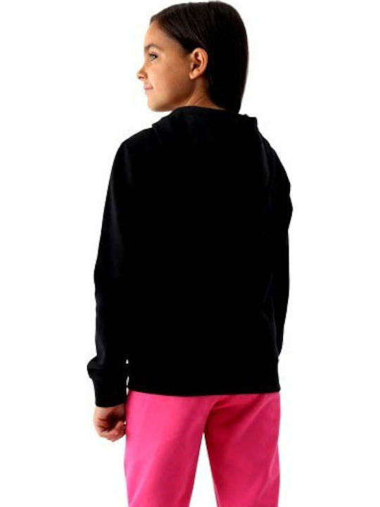 Athletic Kids Sweatshirt Cardigan Cotton with Hood Black