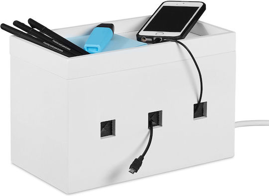 Relaxdays White Bamboo Cable Box White 16.5x14x25.5 Cm