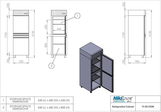 Niki Inox Frigider comercial cu cameră cu 2 uși L70xA78xÎ215cm