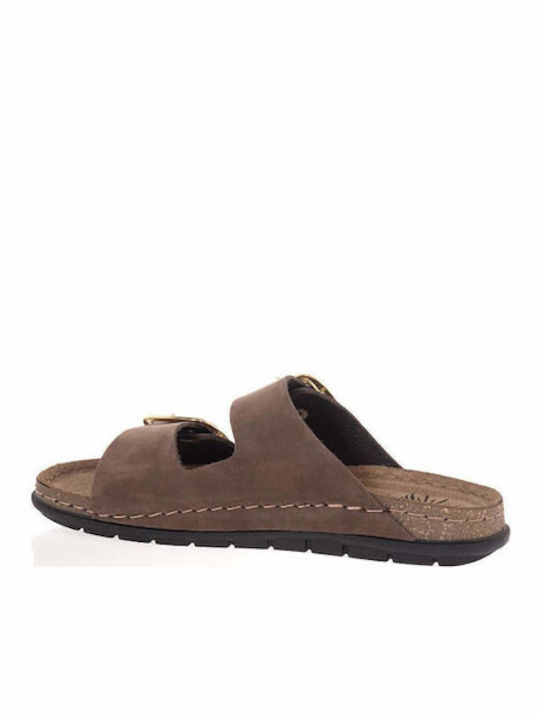 Leather Women's Flat Sandals Brown