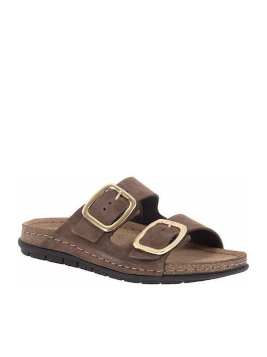 Leather Women's Flat Sandals Brown