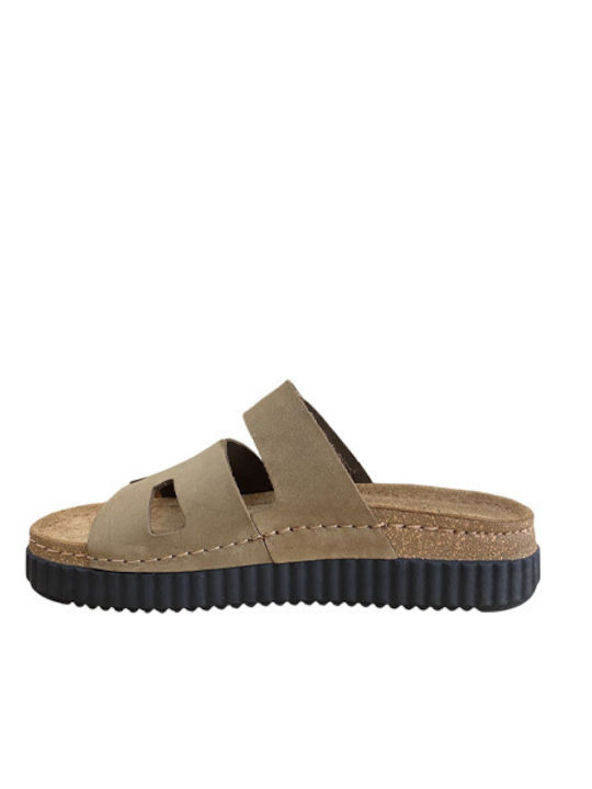 Leather Women's Flat Sandals Flatforms Green