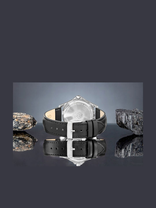 Giewont Sapphire Ceas Barbatesc 20mm Cu Baterie Cu Curea Din Piele Neagră