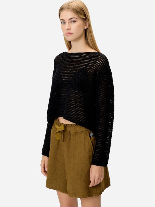 Γυναικείο Crop Top Βαμβακερό Μακρυμάνικο Μαύρο