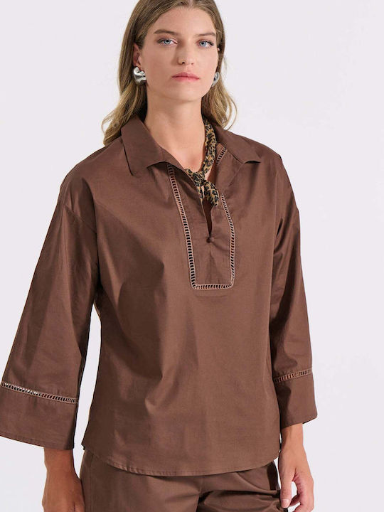 Women's Cotton Top Brown S/M