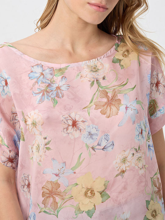 Γυναικεία Μπλούζα Κοντομάνικη Floral Ροζ