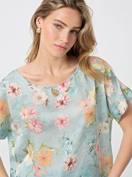 Women's Short Sleeve Floral Blouse Mint