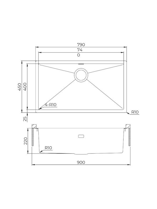 Helika Nova 100b Undermount Kitchen Sink Inox L79xW45cm Gold