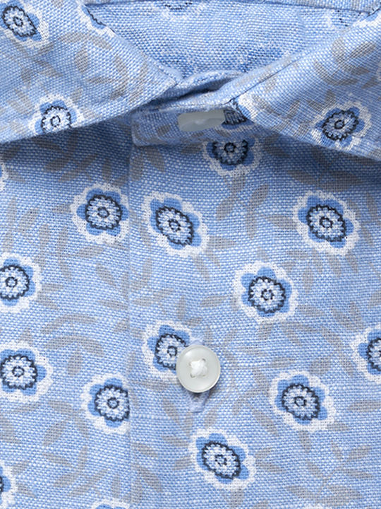Long Sleeve Linen Shirt Open Blue