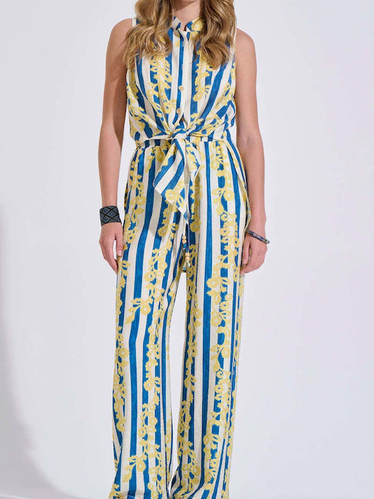 Pantaloni Dama High Rise Pantaloni Largi Cu Cauciuc Albastru
