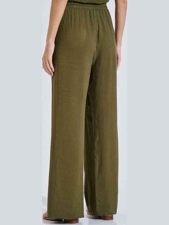 Damen Hochbund Pantaloons mit Gummiband in Entspannte Passform in Olive