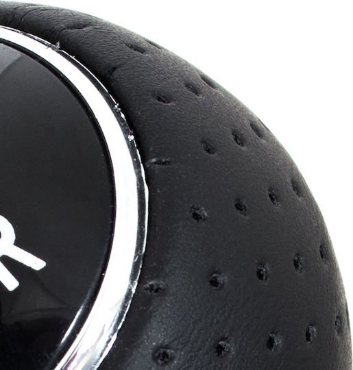 Universal Gear Shift Knob Black Leather + Chrome 5 Speeds