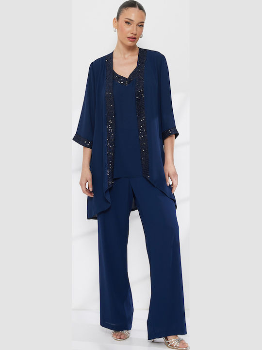 Damen Blaues Satz mit Paillettenhose