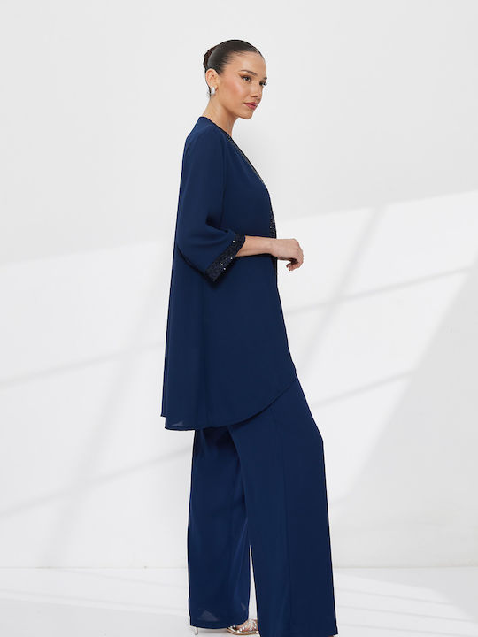 Damen Blaues Satz mit Paillettenhose