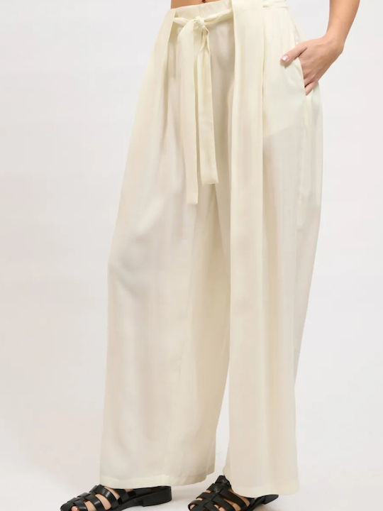 Collectiva Noir Women's Fabric Trousers Off White