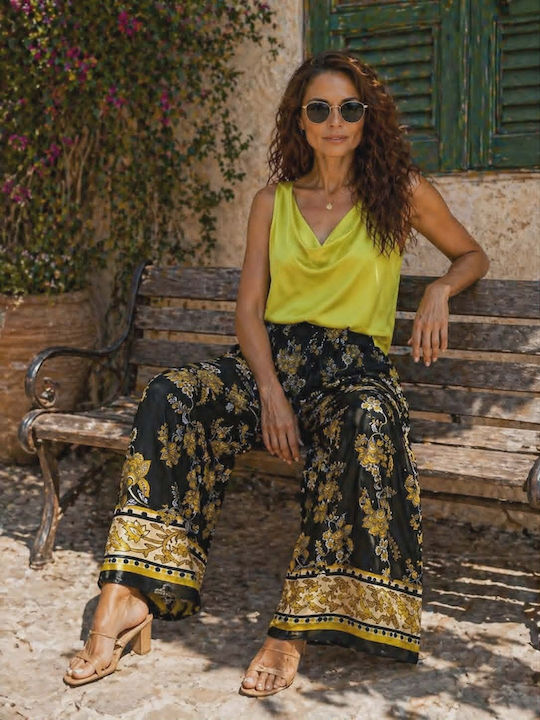 Women's Pantaloons with Rubber Band in Loose Fit Floral Black