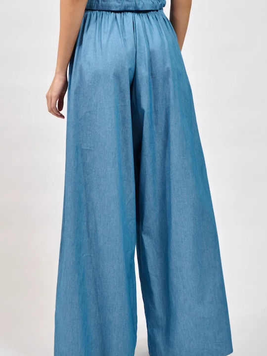 Pants Γυναικείο Υφασμάτινο Παντελόνι με Λάστιχο Light Blue