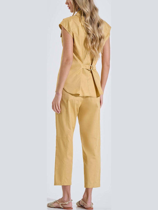 Damen Stoffhose mit Gummiband in Lose Passform Ocker 10-180335-0-Gelb-S