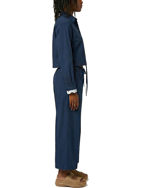 Moschino Damen Stoffhose mit Gummiband in Gerade Bein Stil Blau